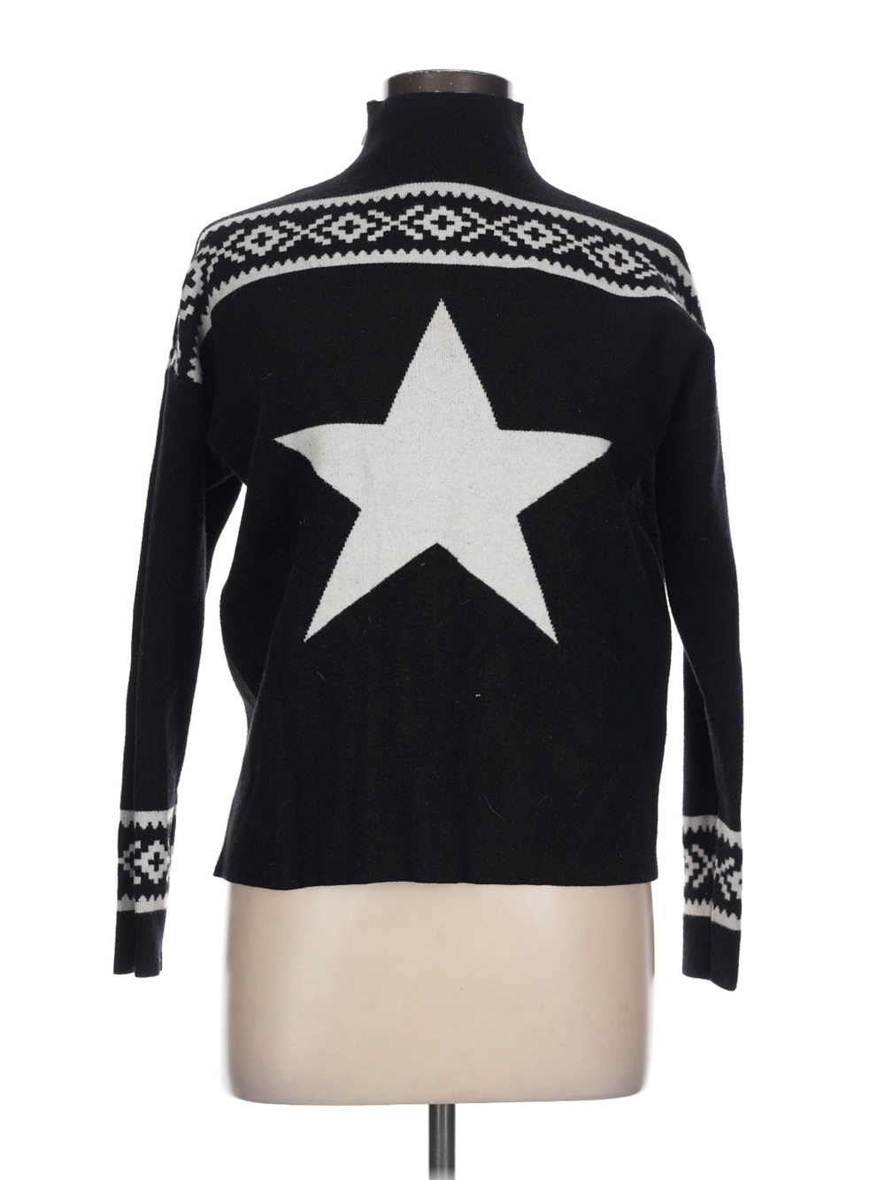 Tahari Cowl Neck White Star Pattern Women's Sweater in Black